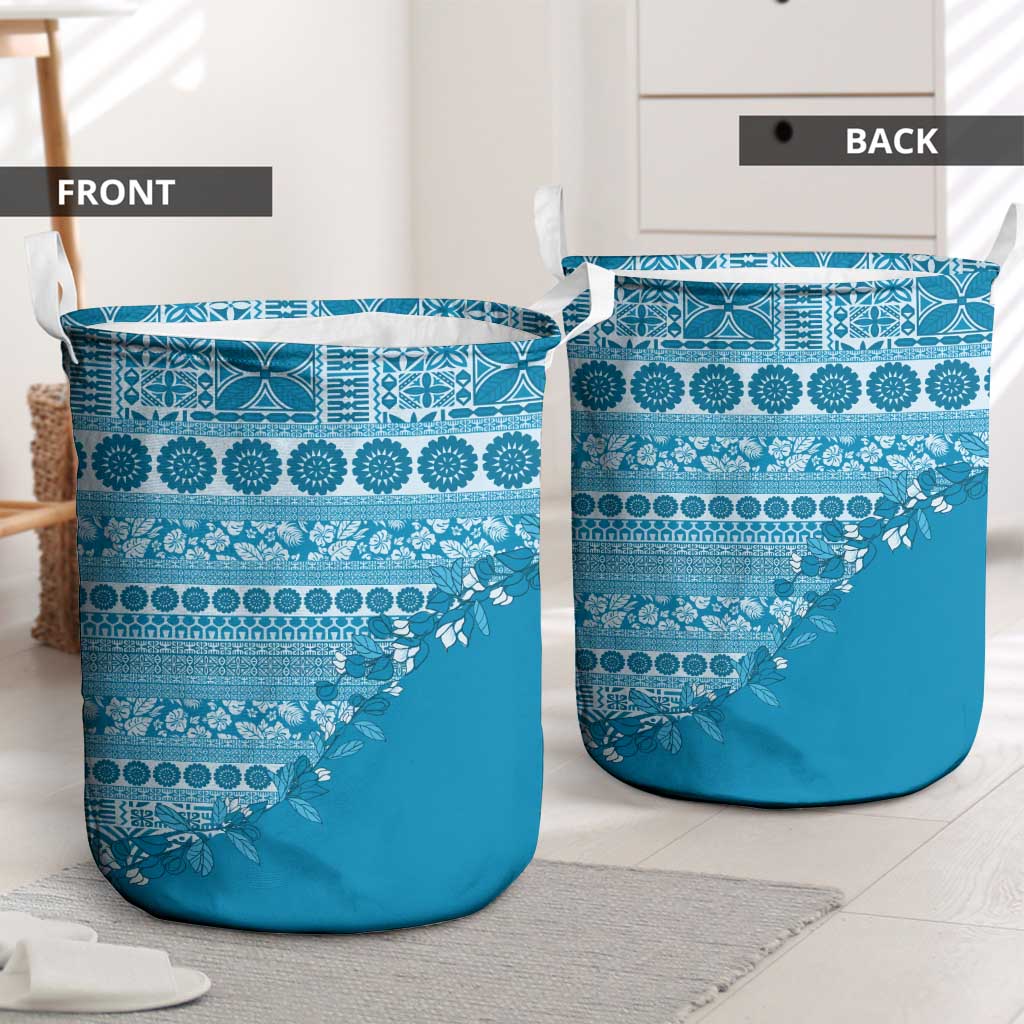 Fiji Marau na Kerisimasi Laundry Basket Aqua Tagimoucia Tapa Masi Tribal - Polynesian Pride