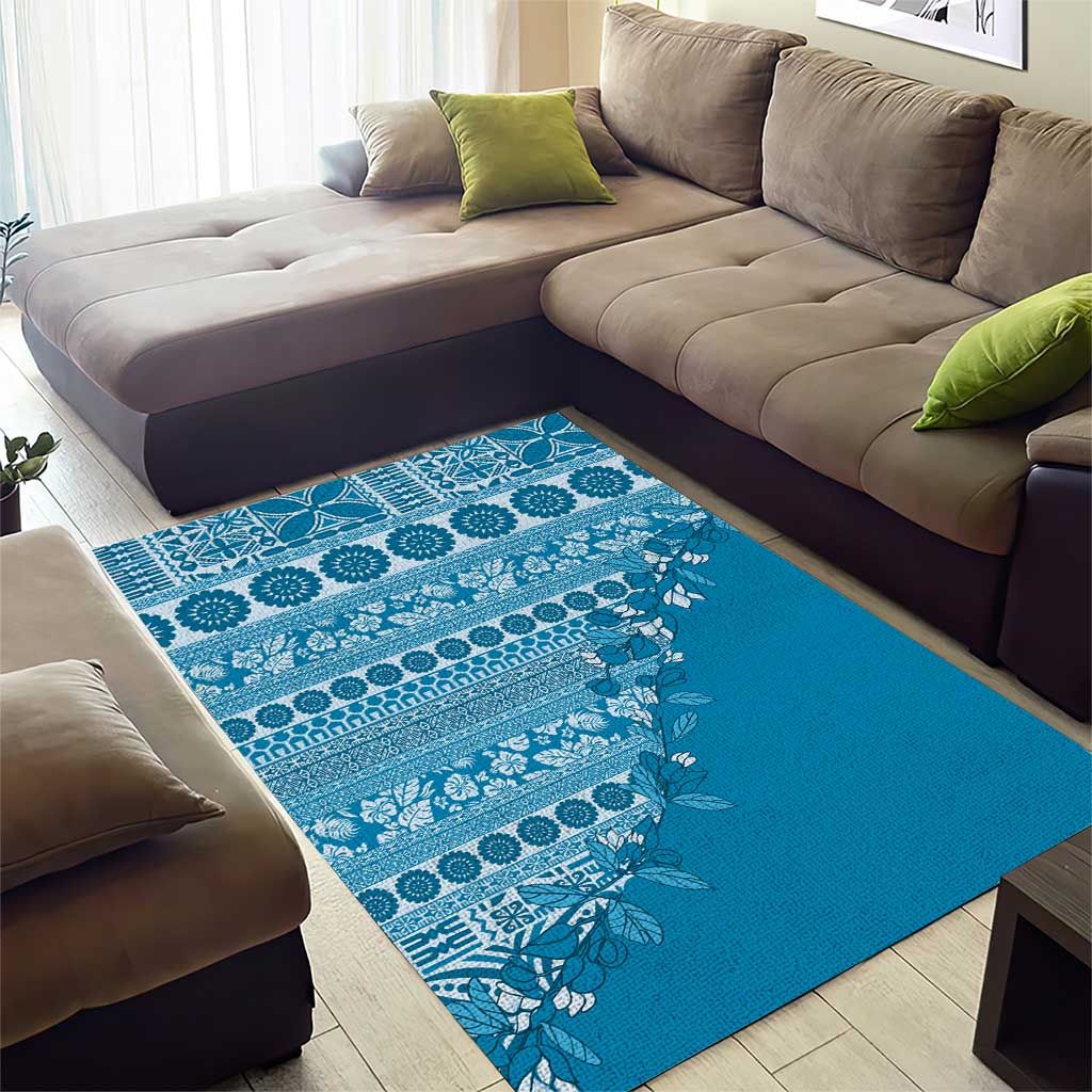Fiji Marau na Kerisimasi Area Rug Aqua Tagimoucia Tapa Masi Tribal - Polynesian Pride