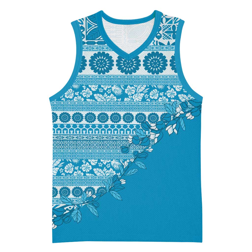 Fiji Marau na Kerisimasi Basketball Jersey Aqua Tagimoucia Tapa Masi Tribal - Polynesian Pride