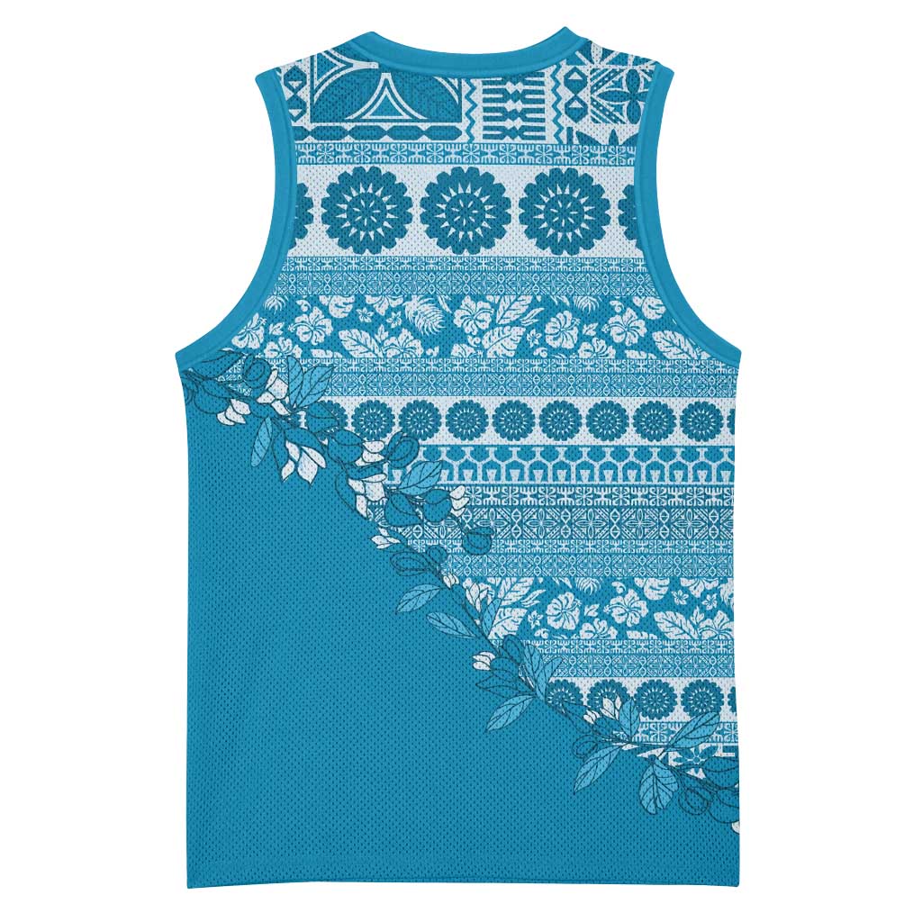 Fiji Marau na Kerisimasi Basketball Jersey Aqua Tagimoucia Tapa Masi Tribal - Polynesian Pride