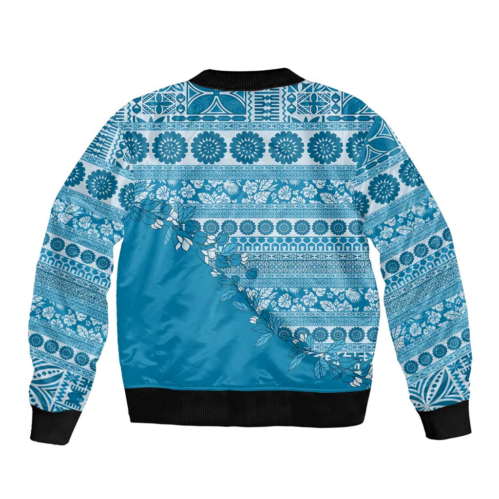 Fiji Marau na Kerisimasi Bomber Jacket Aqua Tagimoucia Tapa Masi Tribal - Polynesian Pride