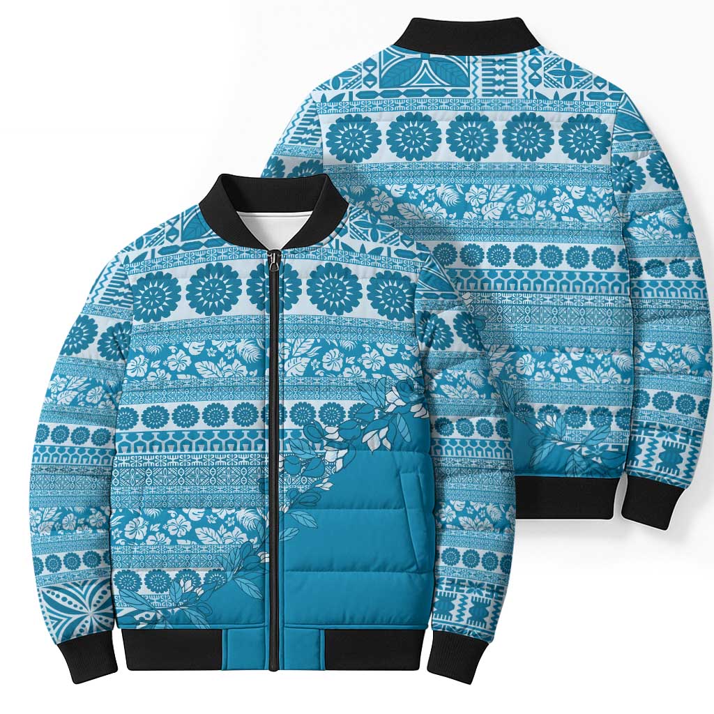 Fiji Marau na Kerisimasi Bomber Puffer Jacket Aqua Tagimoucia Tapa Masi Tribal - Polynesian Pride