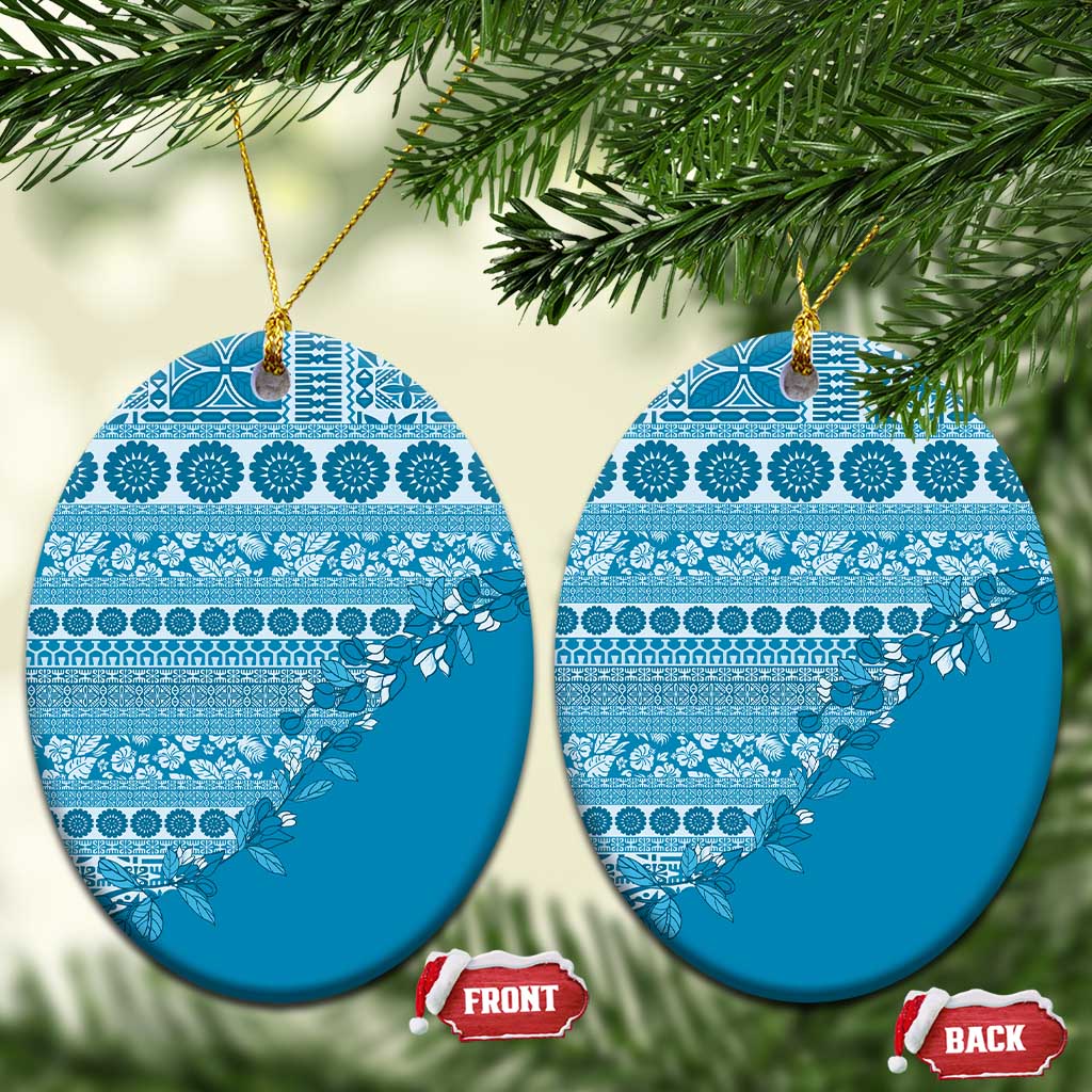 Fiji Marau na Kerisimasi Ceramic Ornament Aqua Tagimoucia Tapa Masi Tribal - Polynesian Pride