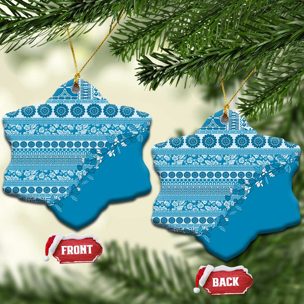 Fiji Marau na Kerisimasi Ceramic Ornament Aqua Tagimoucia Tapa Masi Tribal - Polynesian Pride