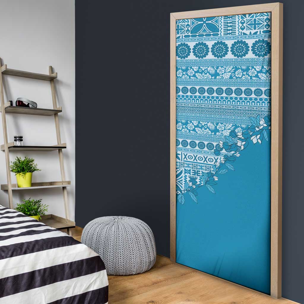 Fiji Marau na Kerisimasi Door Cover Aqua Tagimoucia Tapa Masi Tribal - Polynesian Pride