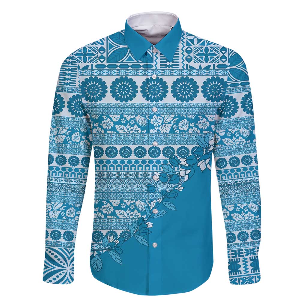 Fiji Marau na Kerisimasi Family Matching Long Sleeve Bodycon Dress and Hawaiian Shirt Aqua Tagimoucia Tapa Masi Tribal - Polynesian Pride