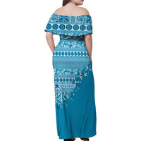 Fiji Marau na Kerisimasi Family Matching Off Shoulder Maxi Dress and Hawaiian Shirt Aqua Tagimoucia Tapa Masi Tribal - Polynesian Pride