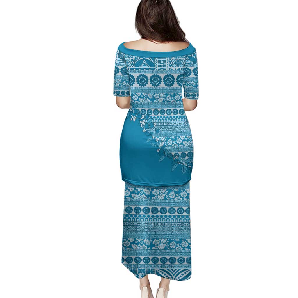 Fiji Marau na Kerisimasi Family Matching Puletasi and Hawaiian Shirt Aqua Tagimoucia Tapa Masi Tribal - Polynesian Pride