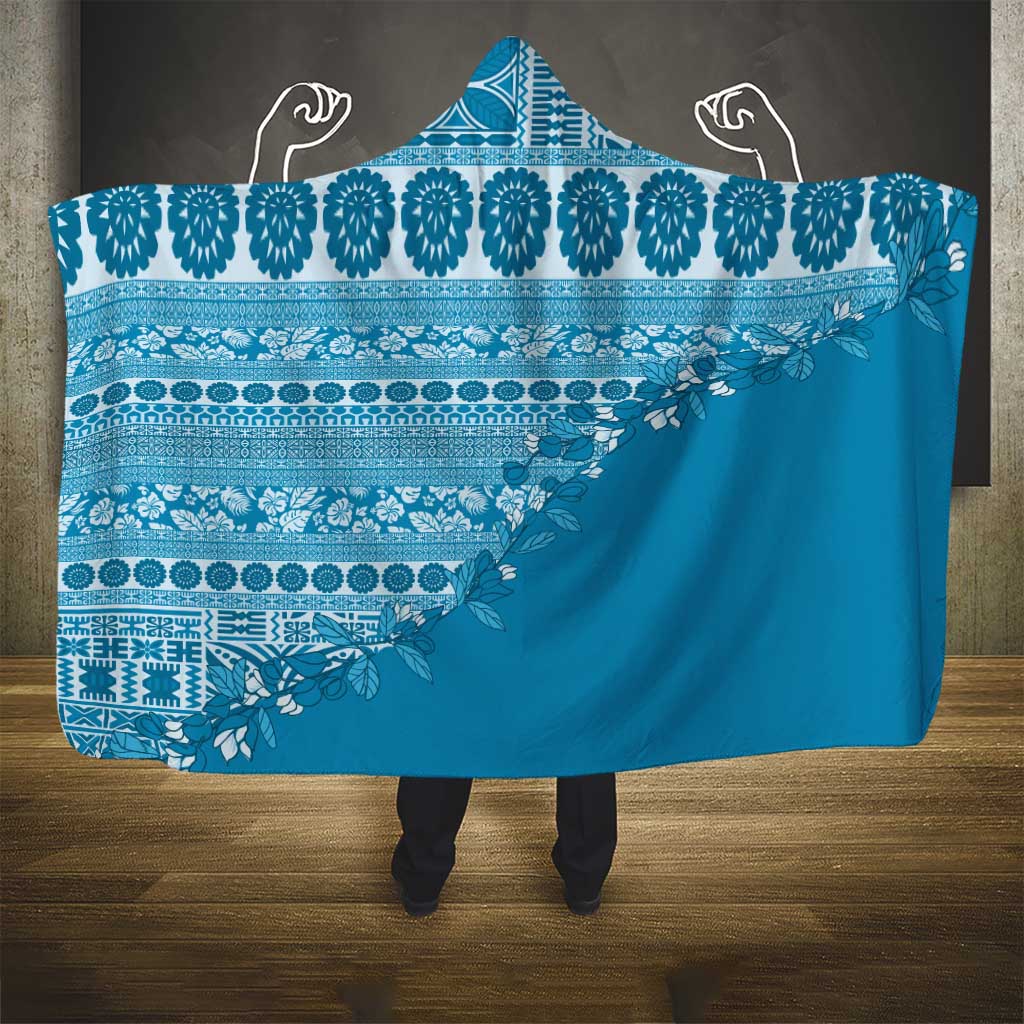 Fiji Marau na Kerisimasi Hooded Blanket Aqua Tagimoucia Tapa Masi Tribal - Polynesian Pride