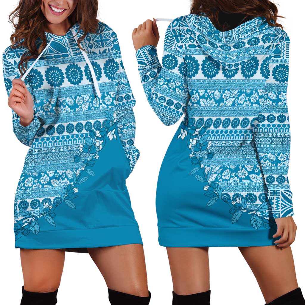 Fiji Marau na Kerisimasi Hoodie Dress Aqua Tagimoucia Tapa Masi Tribal - Polynesian Pride