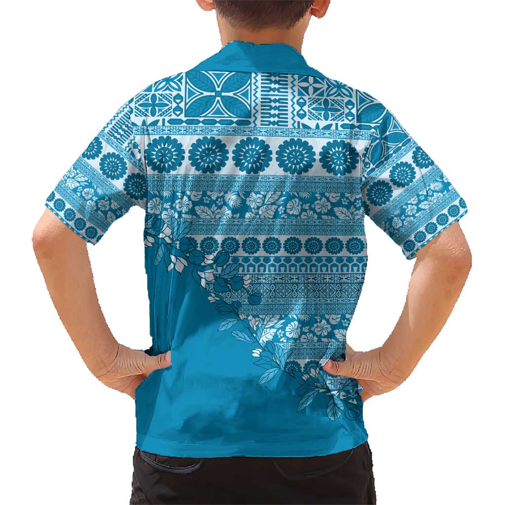 Fiji Marau na Kerisimasi Kid Hawaiian Shirt Aqua Tagimoucia Tapa Masi Tribal - Polynesian Pride