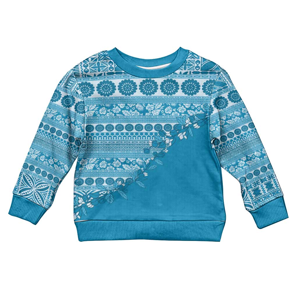 Fiji Marau na Kerisimasi Kid Ugly Christmas Sweater Aqua Tagimoucia Tapa Masi Tribal - Polynesian Pride