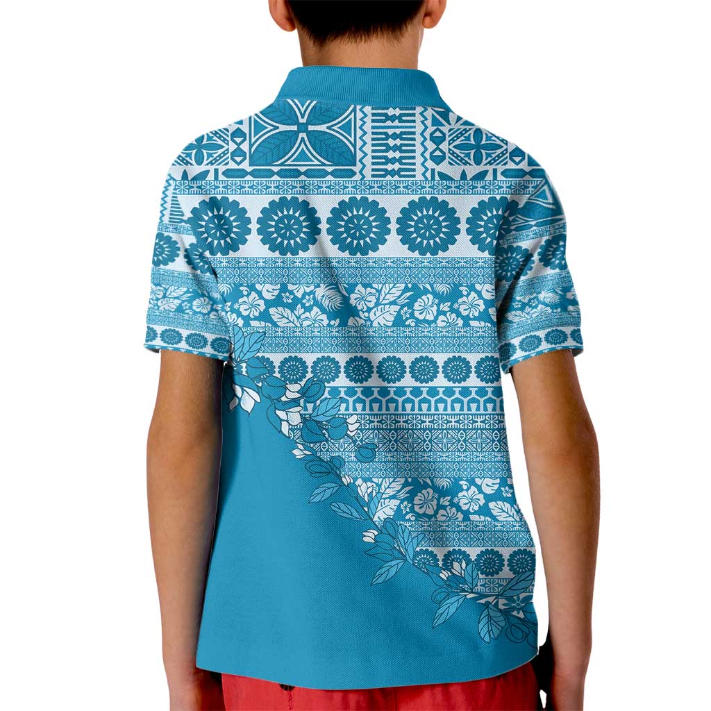 Fiji Marau na Kerisimasi Kid Polo Shirt Aqua Tagimoucia Tapa Masi Tribal - Polynesian Pride