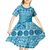 Fiji Marau na Kerisimasi Kid Short Sleeve Dress Aqua Tagimoucia Tapa Masi Tribal - Polynesian Pride