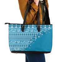 Fiji Marau na Kerisimasi Leather Tote Bag Aqua Tagimoucia Tapa Masi Tribal - Polynesian Pride