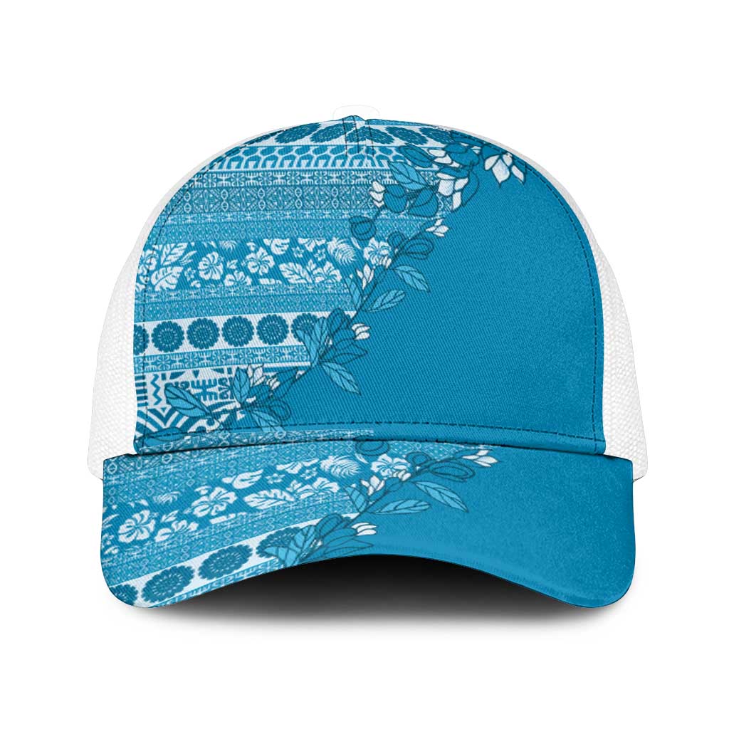Fiji Marau na Kerisimasi Mesh Trucker Cap Aqua Tagimoucia Tapa Masi Tribal - Polynesian Pride