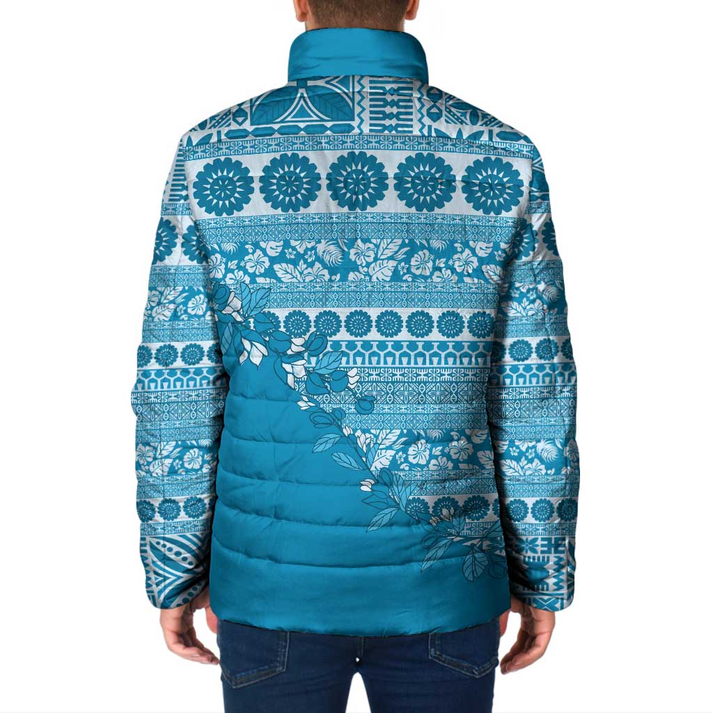Fiji Marau na Kerisimasi Padded Jacket Aqua Tagimoucia Tapa Masi Tribal - Polynesian Pride