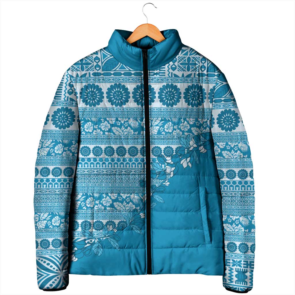 Fiji Marau na Kerisimasi Padded Jacket Aqua Tagimoucia Tapa Masi Tribal - Polynesian Pride