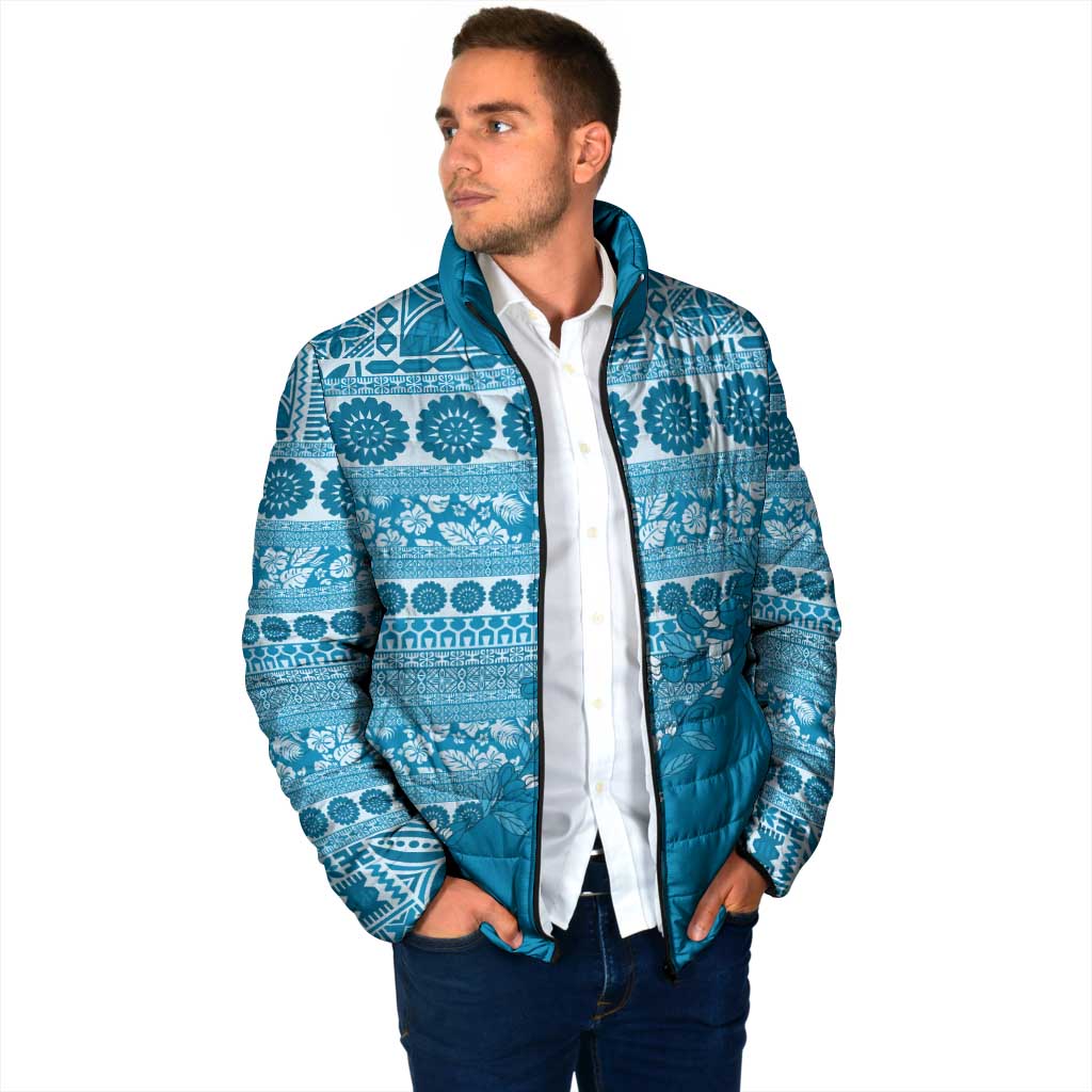Fiji Marau na Kerisimasi Padded Jacket Aqua Tagimoucia Tapa Masi Tribal - Polynesian Pride