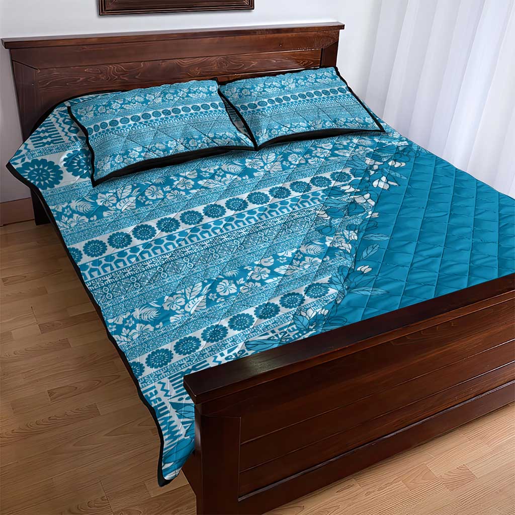 Fiji Marau na Kerisimasi Quilt Bed Set Aqua Tagimoucia Tapa Masi Tribal - Polynesian Pride