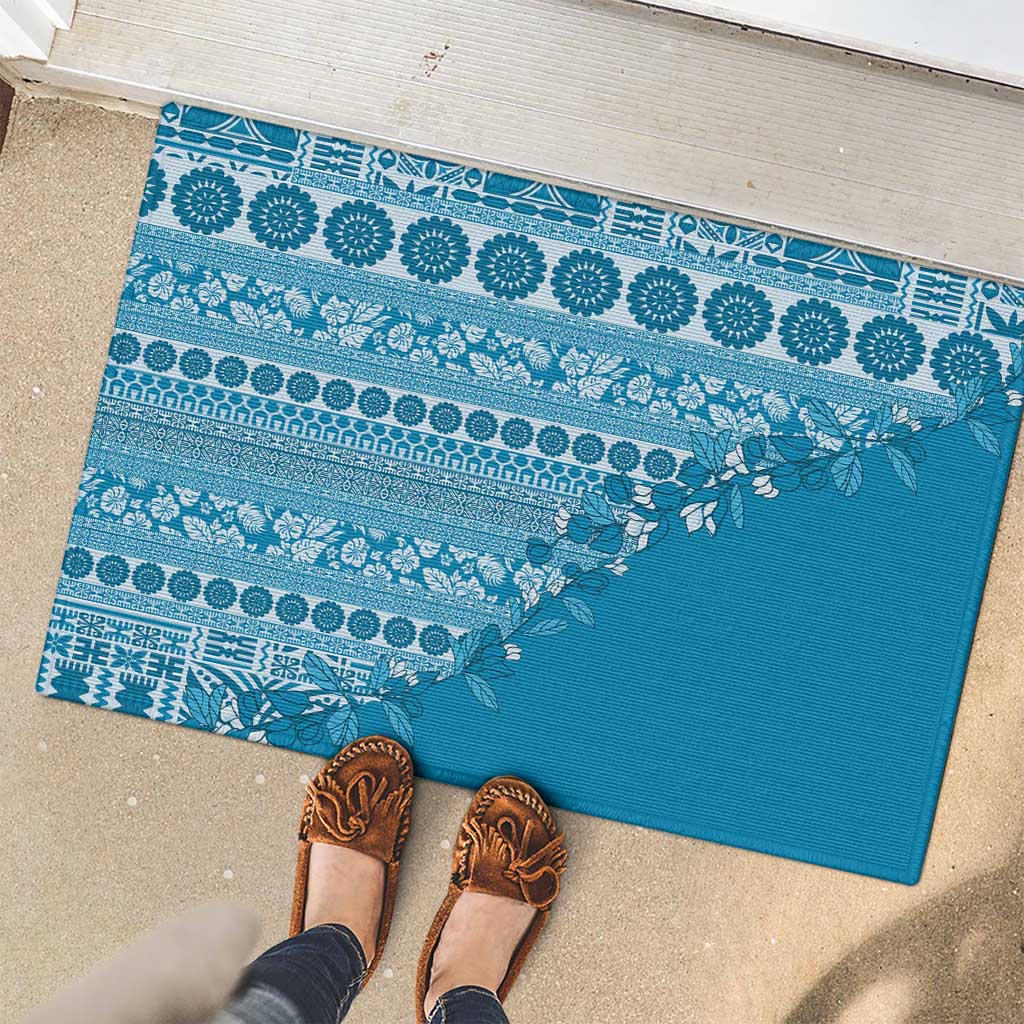 Fiji Marau na Kerisimasi Rubber Doormat Aqua Tagimoucia Tapa Masi Tribal - Polynesian Pride