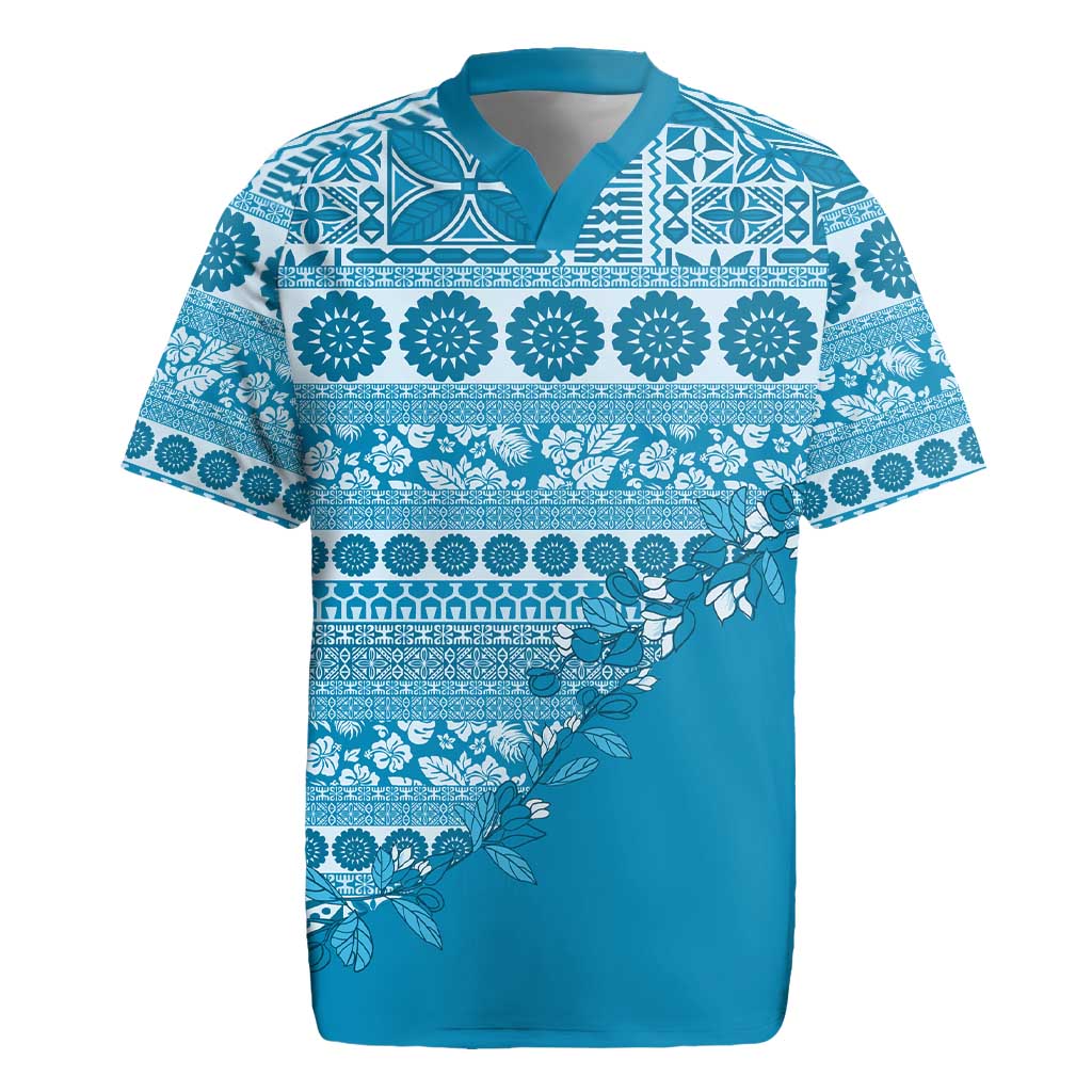 Fiji Marau na Kerisimasi Rugby Jersey Aqua Tagimoucia Tapa Masi Tribal - Polynesian Pride