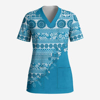 Fiji Marau na Kerisimasi Scrub Top Aqua Tagimoucia Tapa Masi Tribal - Polynesian Pride