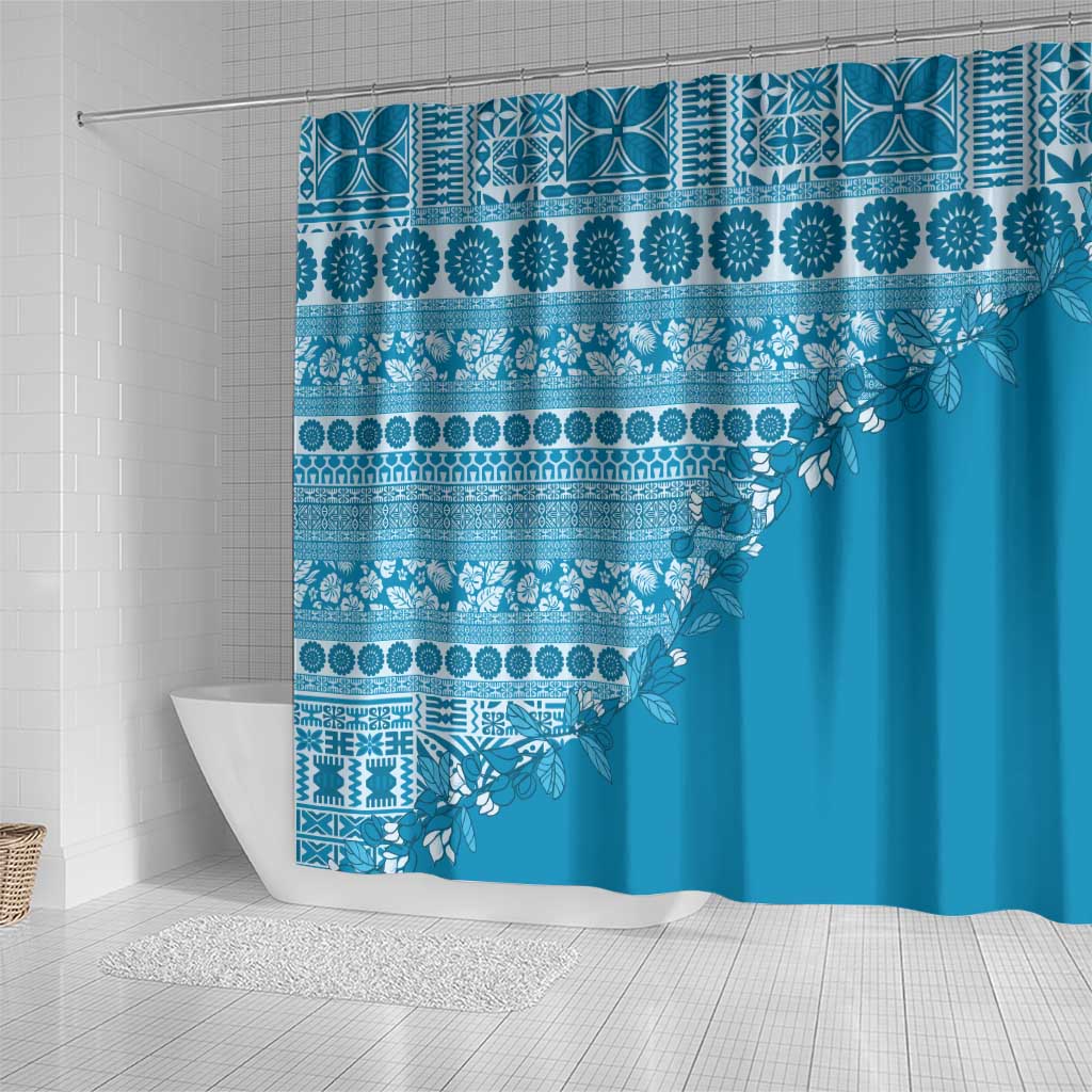 Fiji Marau na Kerisimasi Shower Curtain Aqua Tagimoucia Tapa Masi Tribal - Polynesian Pride