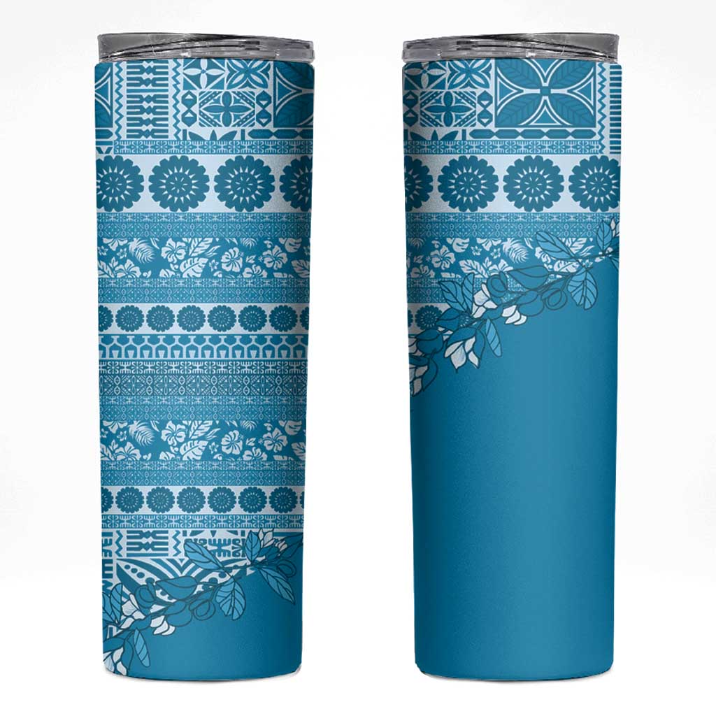 Fiji Marau na Kerisimasi Skinny Tumbler Aqua Tagimoucia Tapa Masi Tribal - Polynesian Pride