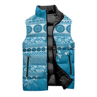 Fiji Marau na Kerisimasi Sleeveless Puffer Jacket Aqua Tagimoucia Tapa Masi Tribal - Polynesian Pride