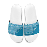 Fiji Marau na Kerisimasi Slide Sandals Aqua Tagimoucia Tapa Masi Tribal - Polynesian Pride