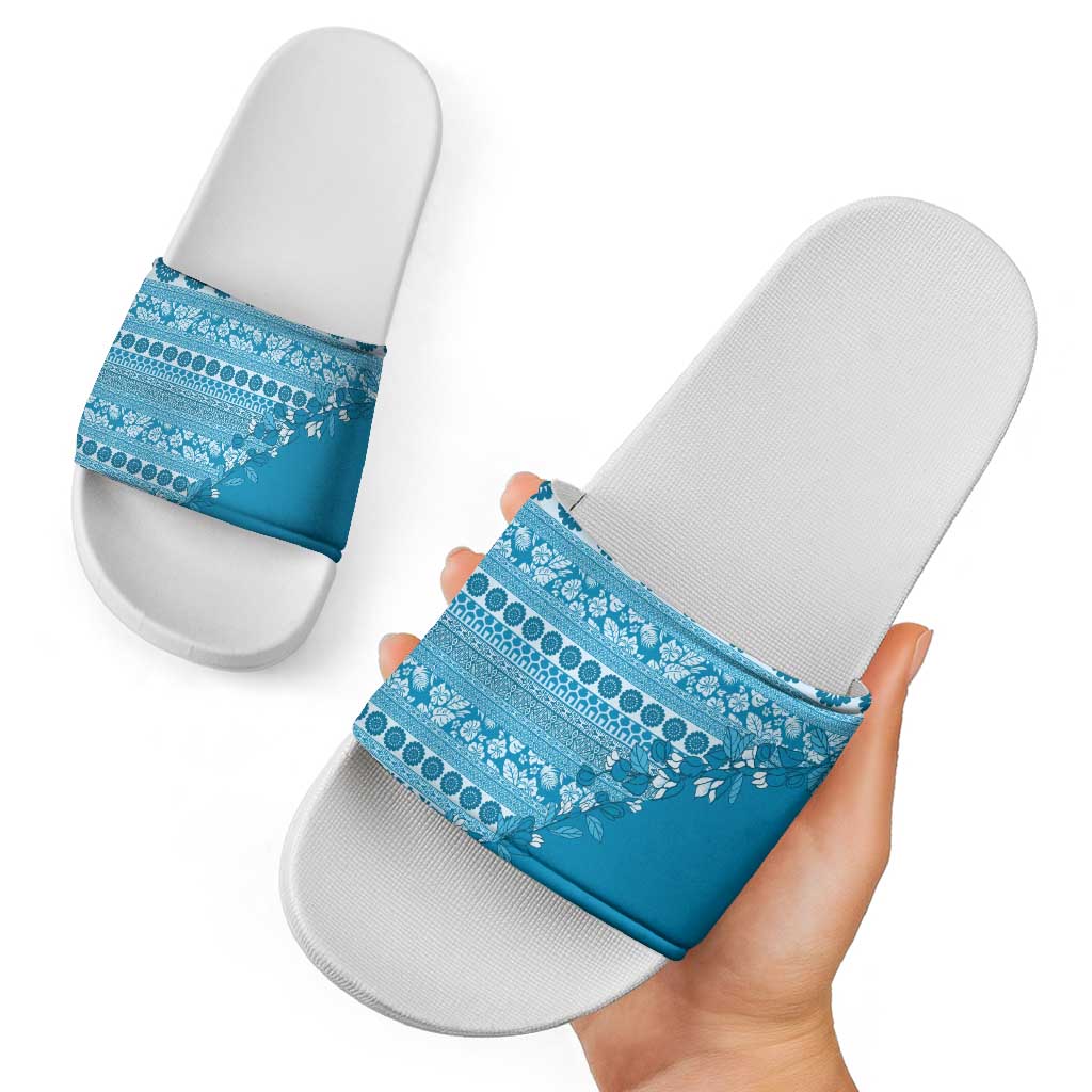 Fiji Marau na Kerisimasi Slide Sandals Aqua Tagimoucia Tapa Masi Tribal - Polynesian Pride