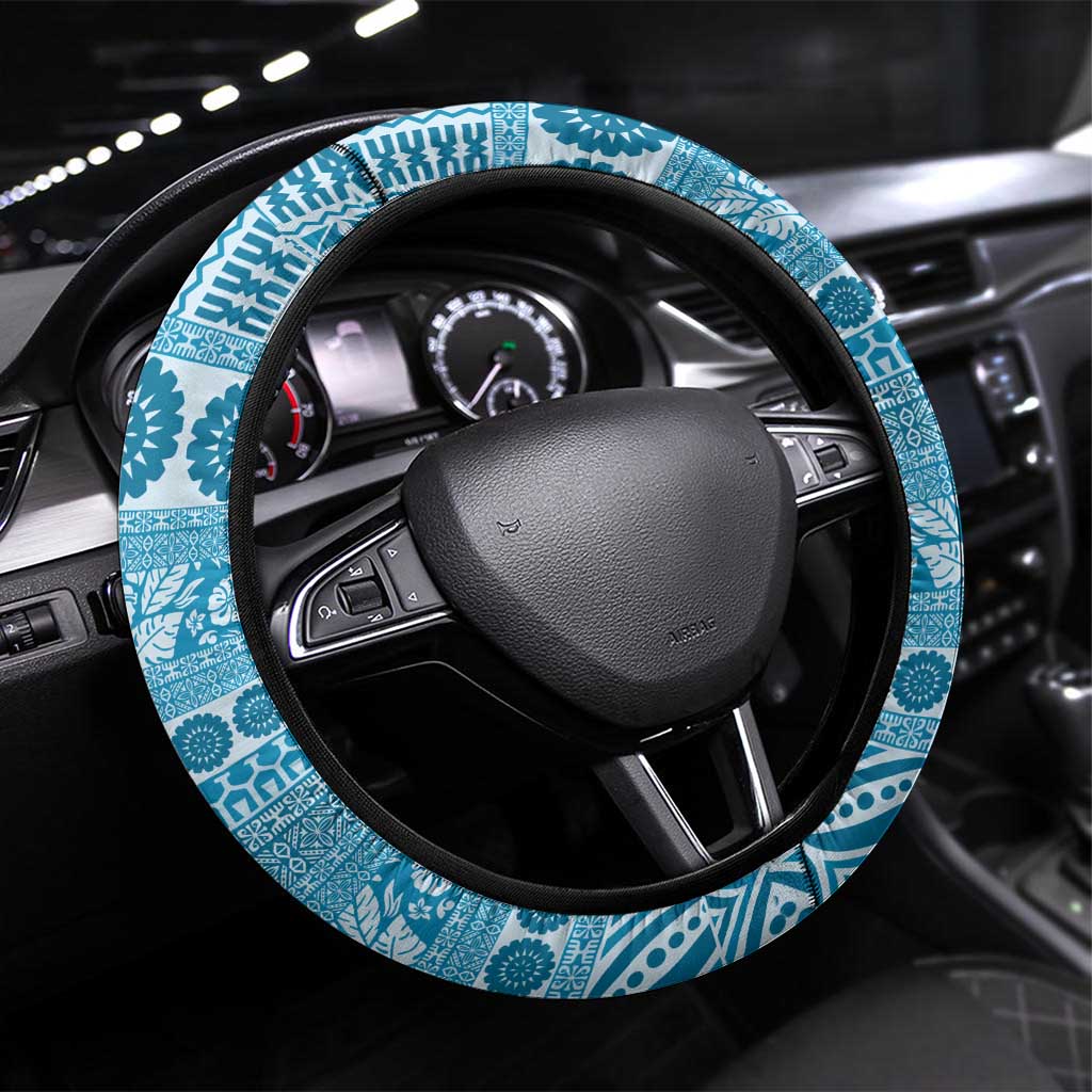 Fiji Marau na Kerisimasi Steering Wheel Cover Aqua Tagimoucia Tapa Masi Tribal - Polynesian Pride