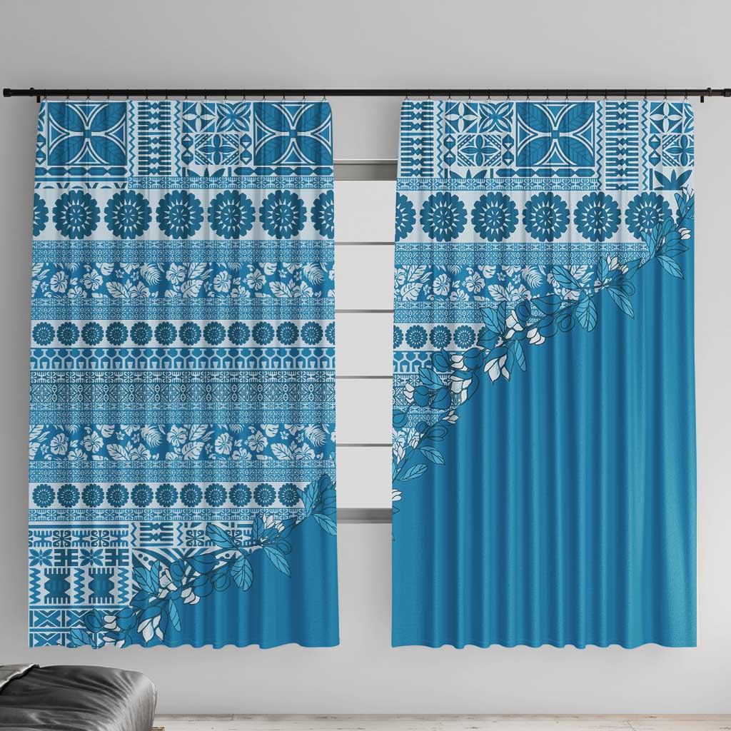 Fiji Marau na Kerisimasi Window Curtain Aqua Tagimoucia Tapa Masi Tribal - Polynesian Pride