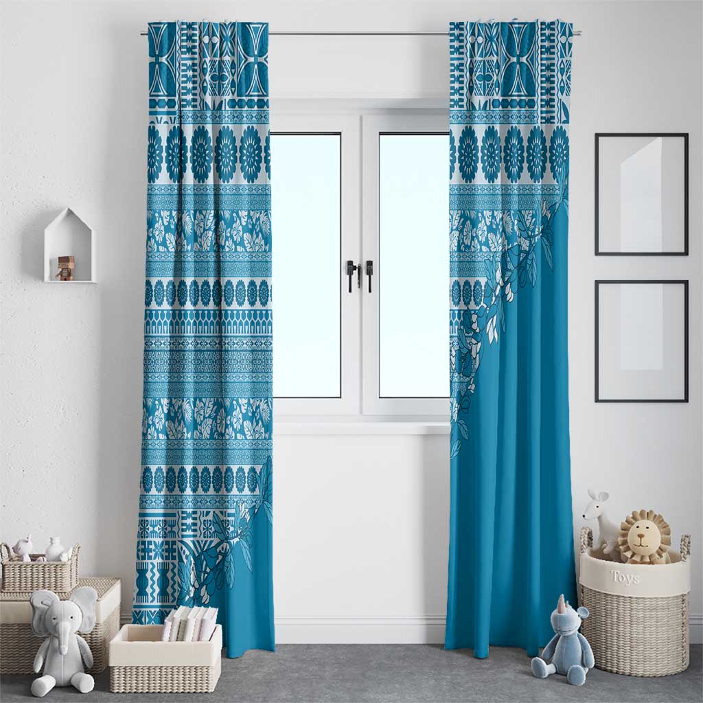 Fiji Marau na Kerisimasi Window Curtain Aqua Tagimoucia Tapa Masi Tribal - Polynesian Pride