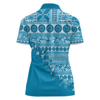 Fiji Marau na Kerisimasi Women Polo Shirt Aqua Tagimoucia Tapa Masi Tribal - Polynesian Pride