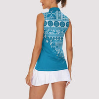 Fiji Marau na Kerisimasi Women Sleeveless Polo Shirt Aqua Tagimoucia Tapa Masi Tribal - Polynesian Pride