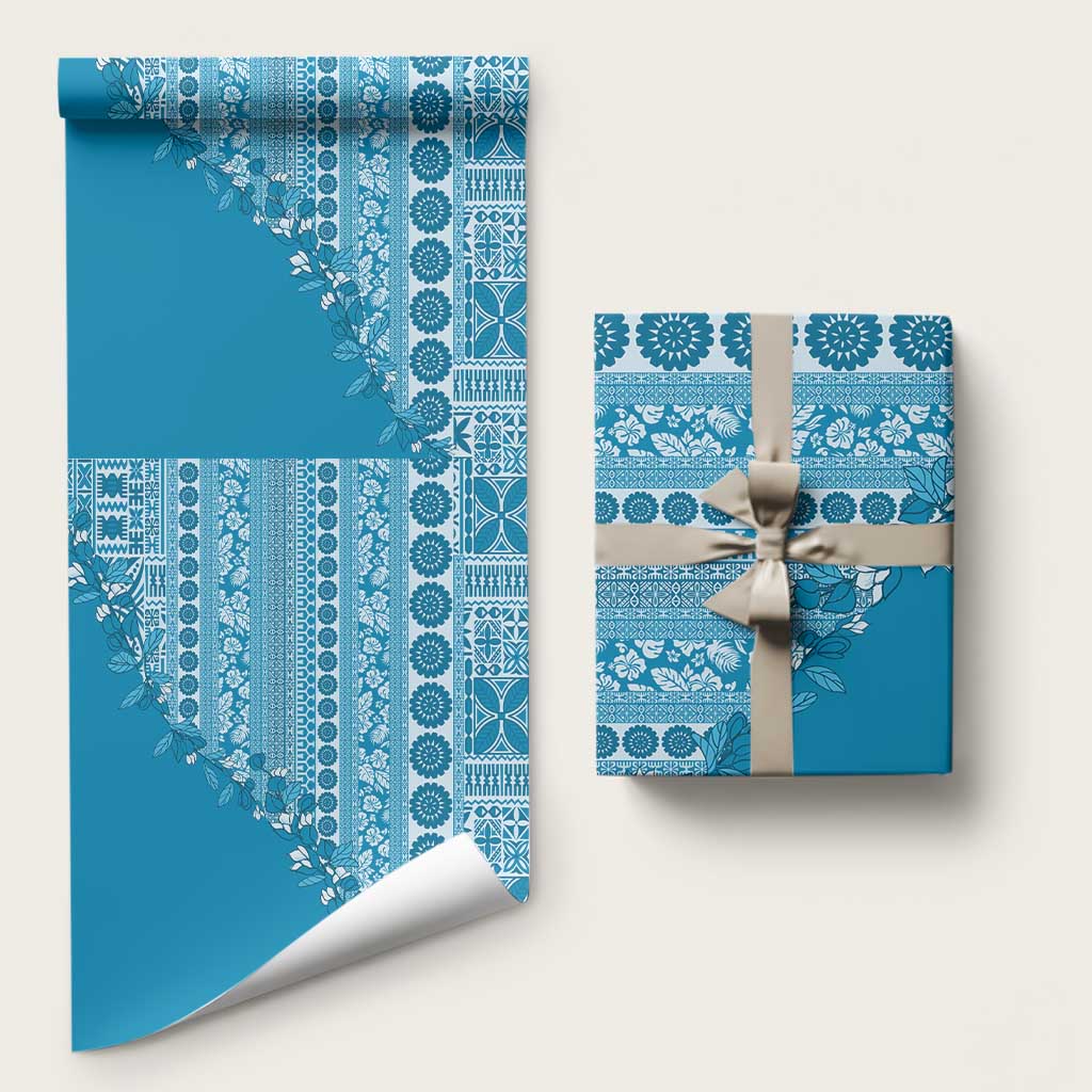 Fiji Marau na Kerisimasi Wrapping Paper Aqua Tagimoucia Tapa Masi Tribal - Polynesian Pride
