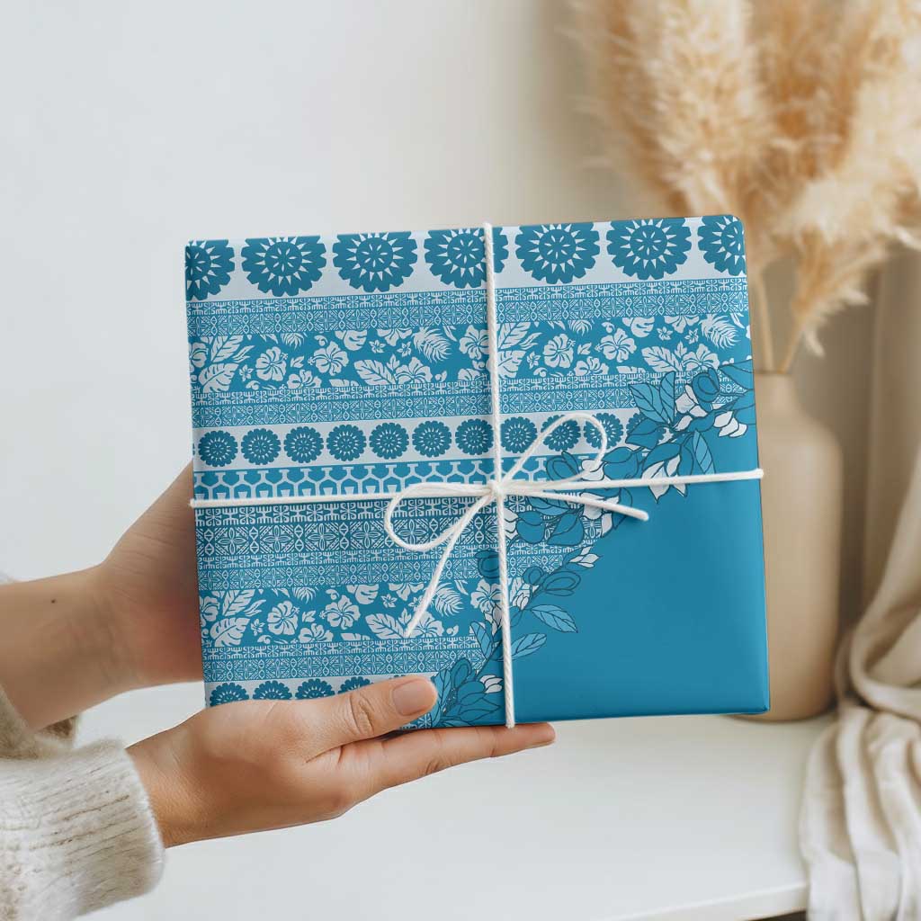 Fiji Marau na Kerisimasi Wrapping Paper Aqua Tagimoucia Tapa Masi Tribal - Polynesian Pride