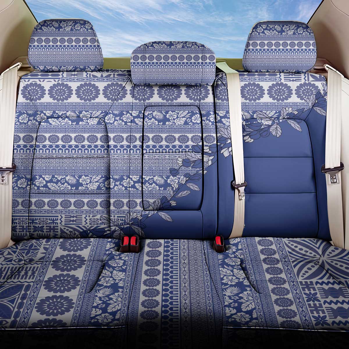 Fiji Marau na Kerisimasi Back Car Seat Cover Blue Tagimoucia Tapa Masi Tribal - Polynesian Pride