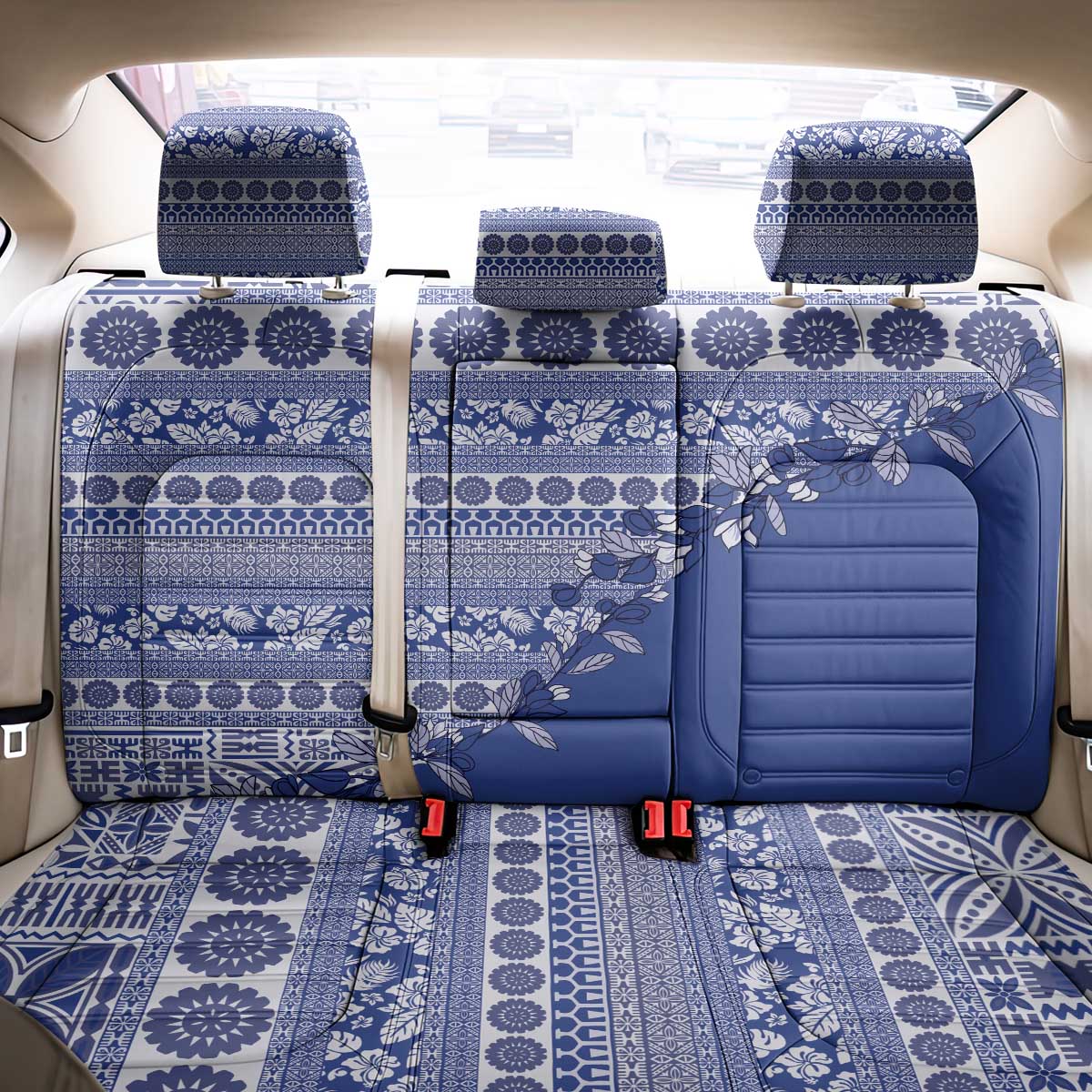 Fiji Marau na Kerisimasi Back Car Seat Cover Blue Tagimoucia Tapa Masi Tribal - Polynesian Pride