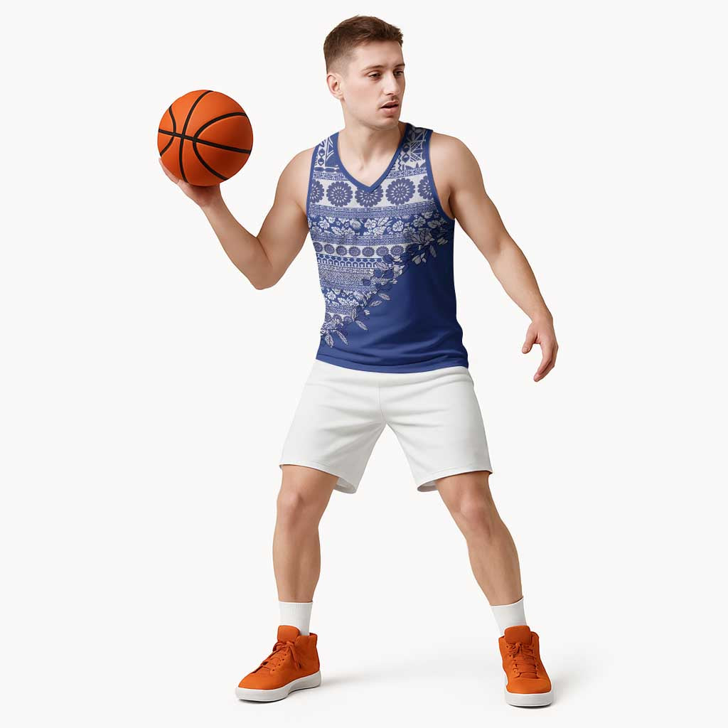 Fiji Marau na Kerisimasi Basketball Jersey Blue Tagimoucia Tapa Masi Tribal - Polynesian Pride