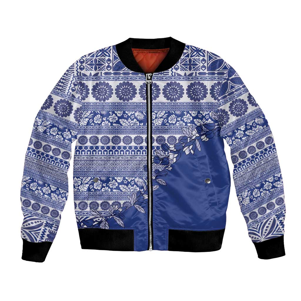 Fiji Marau na Kerisimasi Bomber Jacket Blue Tagimoucia Tapa Masi Tribal - Polynesian Pride