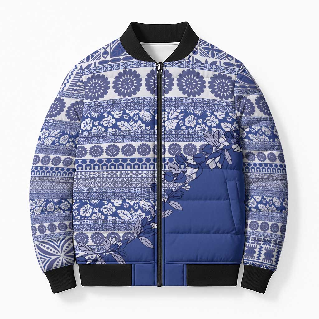 Fiji Marau na Kerisimasi Bomber Puffer Jacket Blue Tagimoucia Tapa Masi Tribal - Polynesian Pride