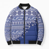 Fiji Marau na Kerisimasi Bomber Puffer Jacket Blue Tagimoucia Tapa Masi Tribal - Polynesian Pride