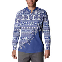 Fiji Marau na Kerisimasi Button Sweatshirt Blue Tagimoucia Tapa Masi Tribal - Polynesian Pride