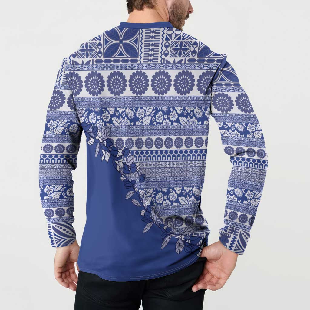 Fiji Marau na Kerisimasi Button Sweatshirt Blue Tagimoucia Tapa Masi Tribal - Polynesian Pride