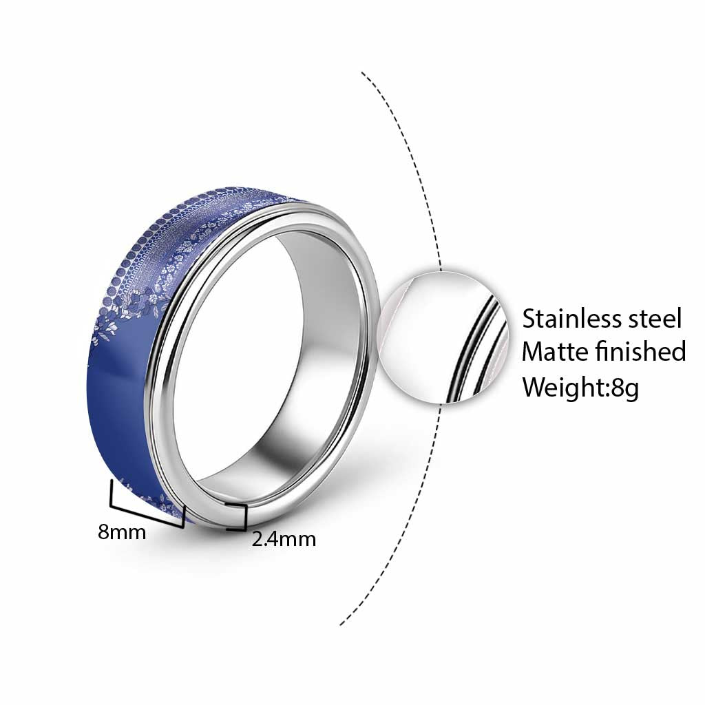 Fiji Marau na Kerisimasi Classic Ring Blue Tagimoucia Tapa Masi Tribal - Polynesian Pride