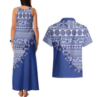Fiji Marau na Kerisimasi Couples Matching Tank Maxi Dress and Hawaiian Shirt Blue Tagimoucia Tapa Masi Tribal - Polynesian Pride