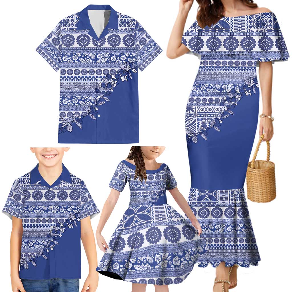 Fiji Marau na Kerisimasi Family Matching Mermaid Dress and Hawaiian Shirt Blue Tagimoucia Tapa Masi Tribal - Polynesian Pride